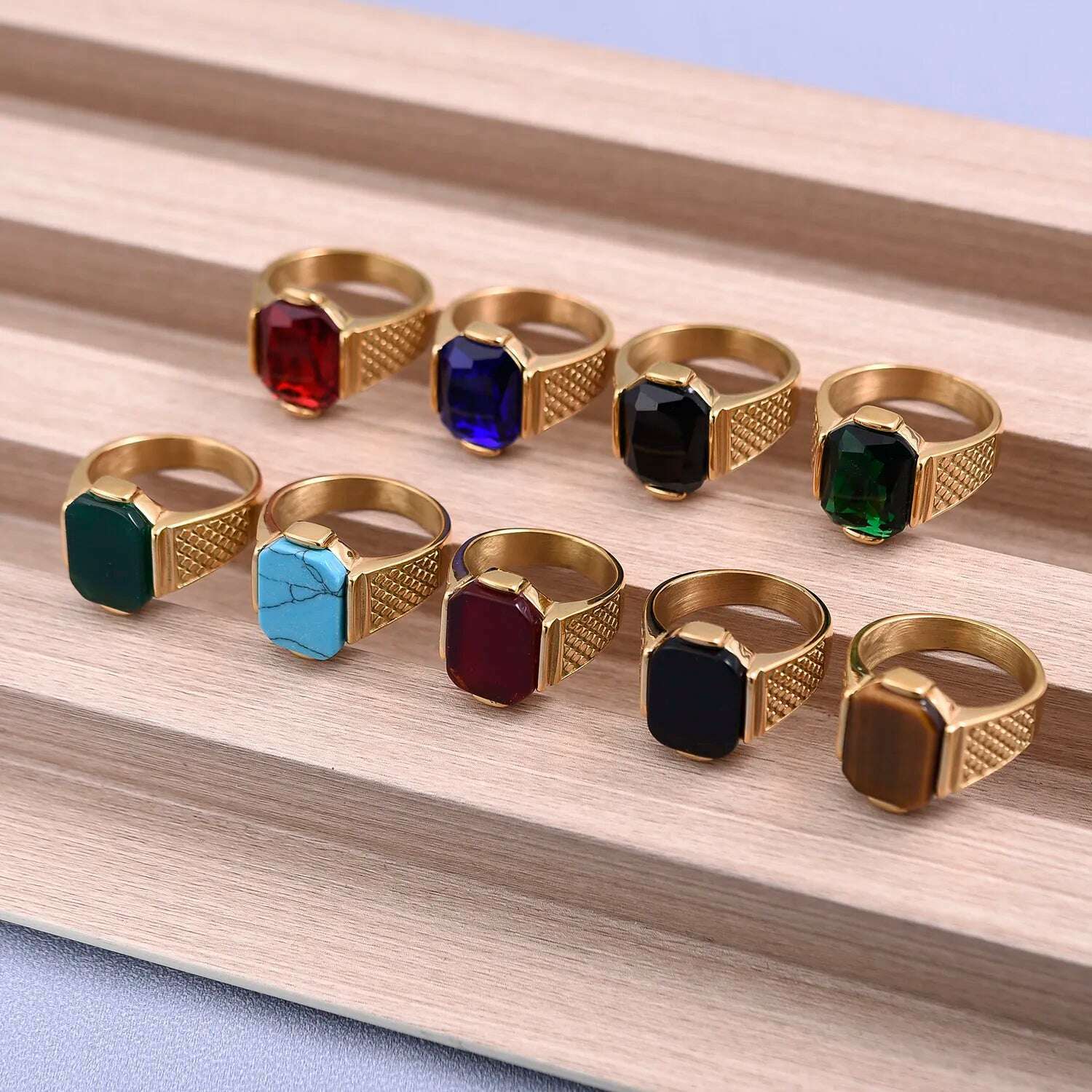 Men's High Quality Vintage Stainless Steel Gemstone Styles 18K Gold Plated Ring Jewelry Professional Factory Made