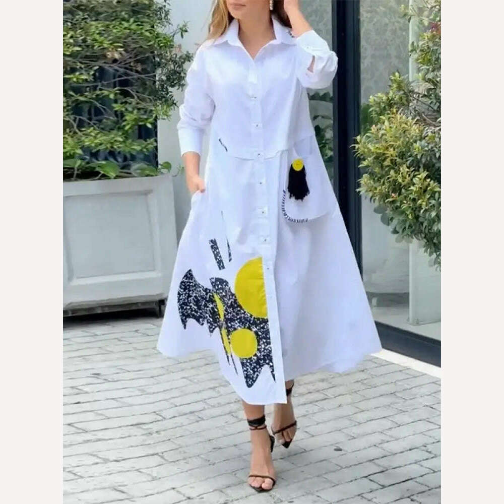 Missuoo 2024 New Loose Fitting Shirt Dress for Women Lapel Long Sleeves Printed Casual Dress Spring Summer Streetwear Dresses