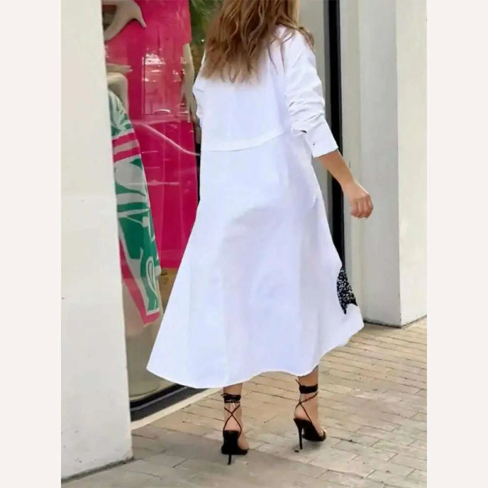 Missuoo 2024 New Loose Fitting Shirt Dress for Women Lapel Long Sleeves Printed Casual Dress Spring Summer Streetwear Dresses