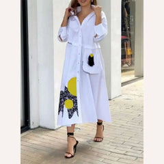 Missuoo 2024 New Loose Fitting Shirt Dress for Women Lapel Long Sleeves Printed Casual Dress Spring Summer Streetwear Dresses