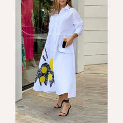 Missuoo 2024 New Loose Fitting Shirt Dress for Women Lapel Long Sleeves Printed Casual Dress Spring Summer Streetwear Dresses