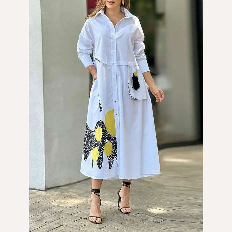 Missuoo 2024 New Loose Fitting Shirt Dress for Women Lapel Long Sleeves Printed Casual Dress Spring Summer Streetwear Dresses