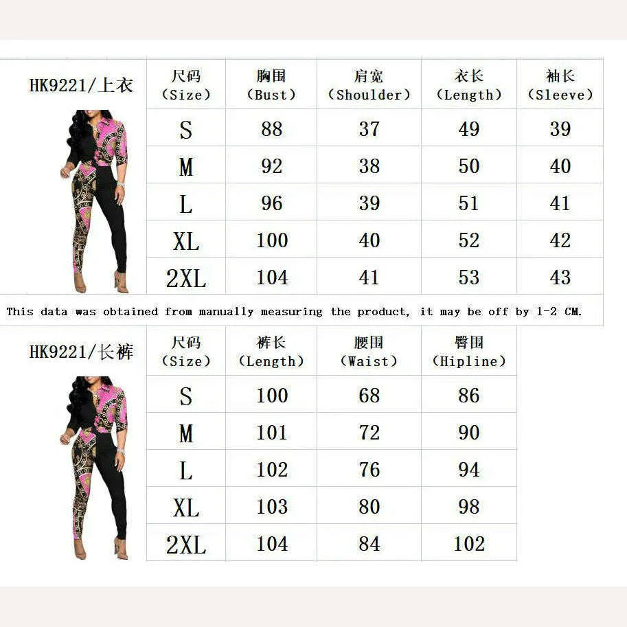 New Casual Suit Colorblock Print Long Sleeve Lapel Shirt Casual Pants Two Piece Set