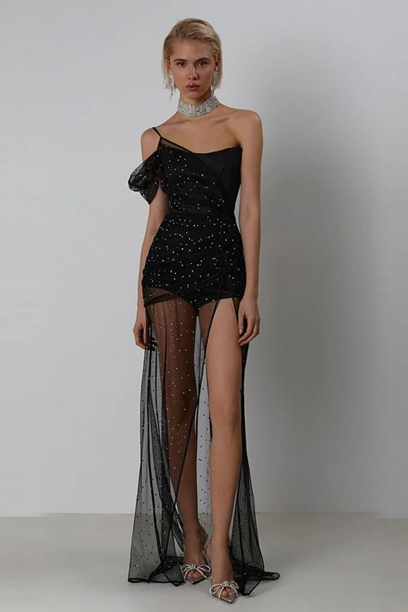 Night To Remember Black Mesh Maxi Dress