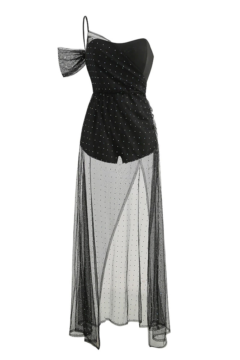 Night To Remember Black Mesh Maxi Dress