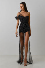 Night To Remember Black Mesh Maxi Dress