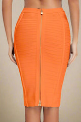 Pencil High Waist Bandage Knee Length Knitted Skirt - Apricot Orange