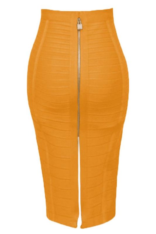 Pencil High Waist Bandage Knee Length Knitted Skirt - Apricot Orange