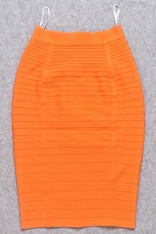 Pencil High Waist Bandage Knee Length Knitted Skirt - Apricot Orange