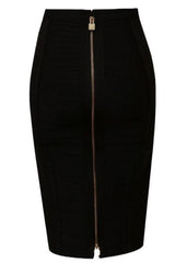 Pencil High Waist Bandage Knee Length Knitted Skirt - Classic Black