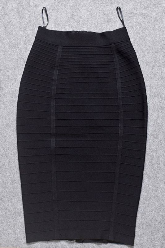 Pencil High Waist Bandage Knee Length Knitted Skirt - Classic Black