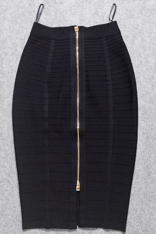 Pencil High Waist Bandage Knee Length Knitted Skirt - Classic Black