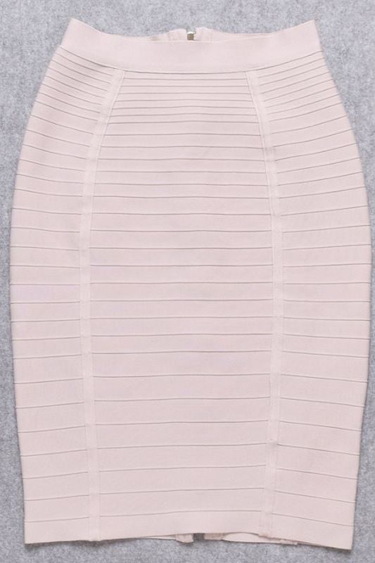 Pencil High Waist Bandage Knee Length Knitted Skirt - Cream