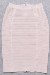 Pencil High Waist Bandage Knee Length Knitted Skirt - Cream