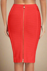 Pencil High Waist Bandage Knee Length Knitted Skirt - Lipstick Red