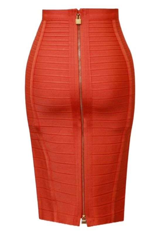 Pencil High Waist Bandage Knee Length Knitted Skirt - Lipstick Red