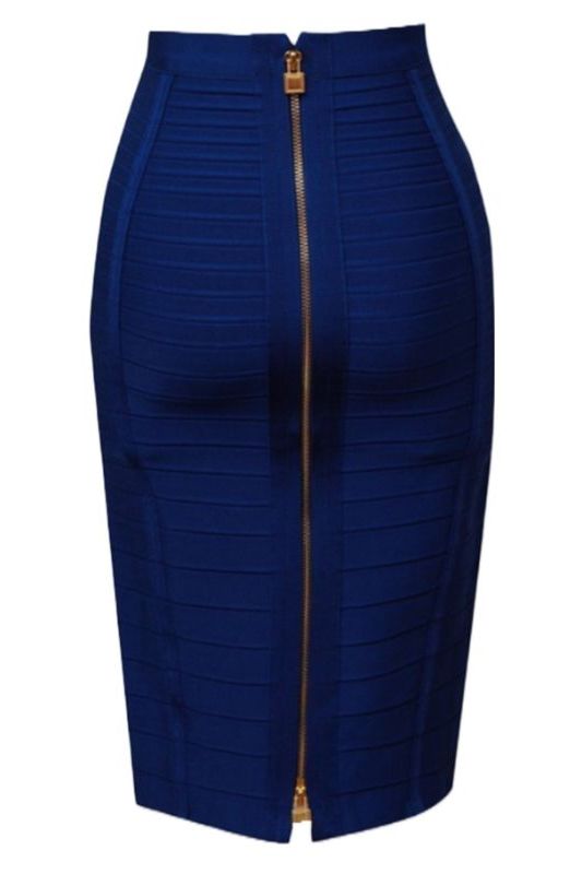 Pencil High Waist Bandage Knee Length Knitted Skirt - Navy Blue