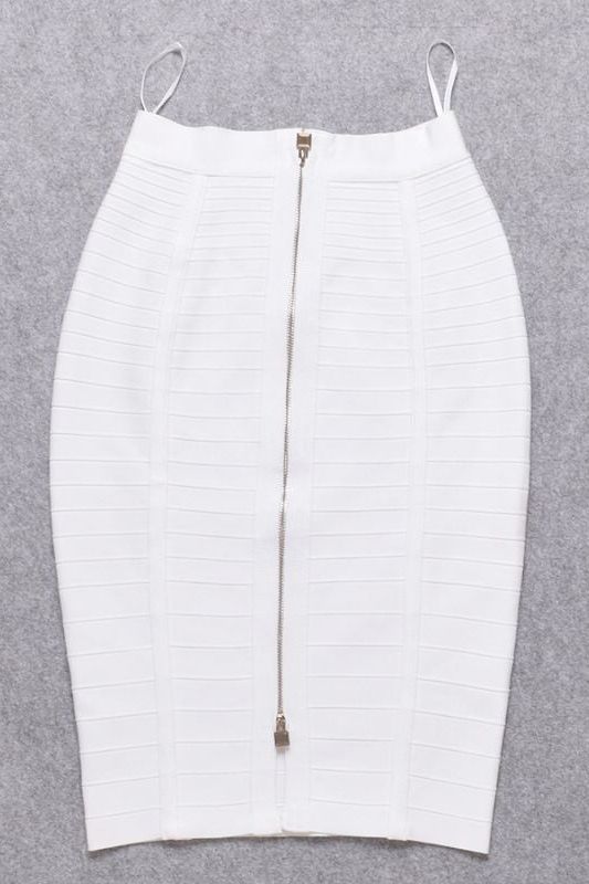 Pencil High Waist Bandage Knee Length Knitted Skirt - Pearl White