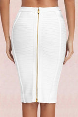 Pencil High Waist Bandage Knee Length Knitted Skirt - Pearl White