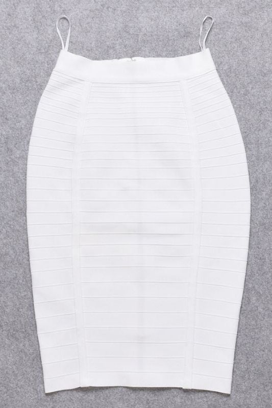 Pencil High Waist Bandage Knee Length Knitted Skirt - Pearl White