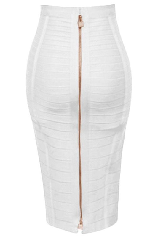 Pencil High Waist Bandage Knee Length Knitted Skirt - Pearl White