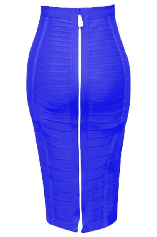 Pencil High Waist Bandage Knee Length Knitted Skirt - Royal Blue