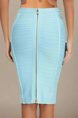 Pencil High Waist Bandage Knee Length Knitted Skirt - Sky Blue