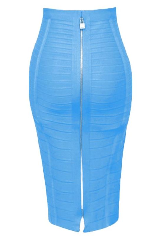 Pencil High Waist Bandage Knee Length Knitted Skirt - Sky Blue