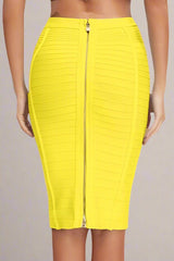 Pencil High Waist Bandage Knee Length Knitted Skirt - Sun Yellow