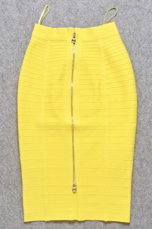 Pencil High Waist Bandage Knee Length Knitted Skirt - Sun Yellow