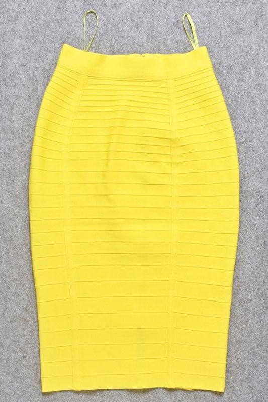 Pencil High Waist Bandage Knee Length Knitted Skirt - Sun Yellow