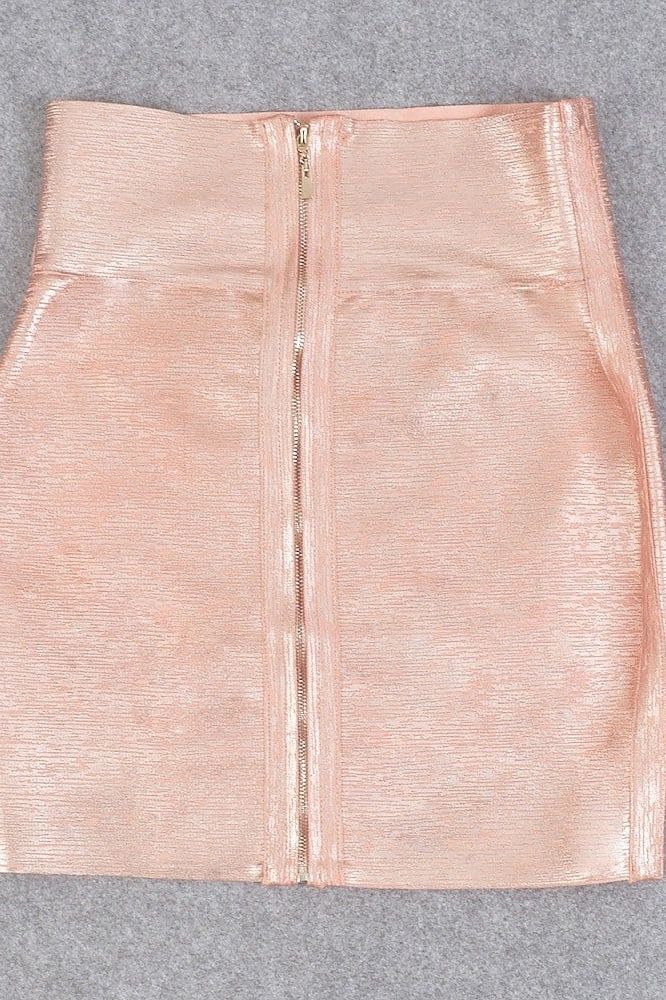 Pencil High Waist Bandage Metallic Mini Skirt - Baby Pink