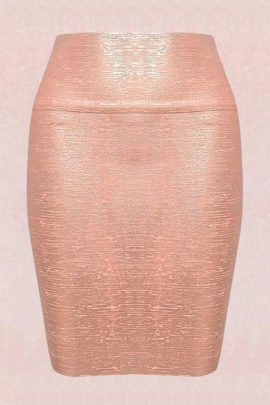 Pencil High Waist Bandage Metallic Mini Skirt - Baby Pink