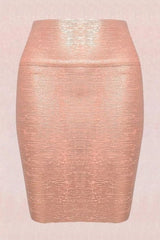 Pencil High Waist Bandage Metallic Mini Skirt - Baby Pink