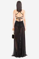 Philomena Sheer Black Backless Maxi Dress