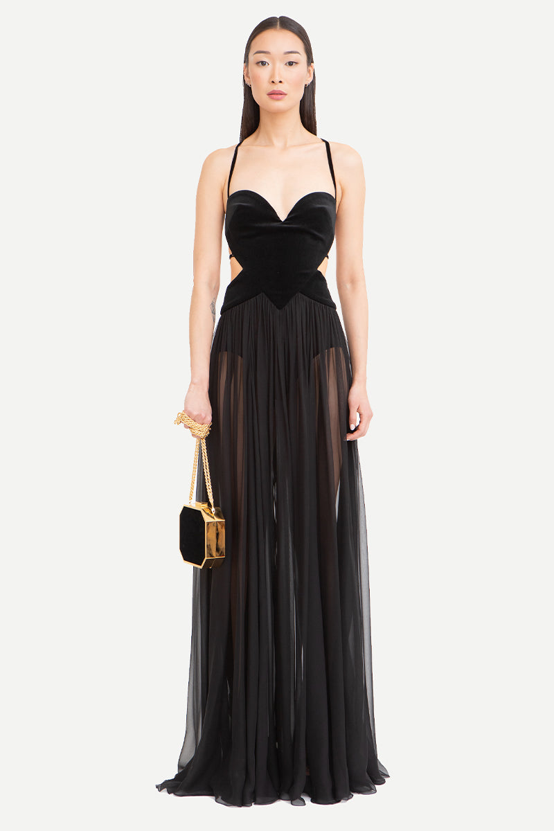 Philomena Sheer Black Backless Maxi Dress