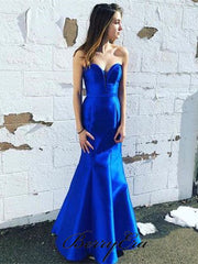 Sweetheart Long Mermaid Royal Blue Satin Prom Dresses, Newest Prom Dresses, Prom Dresses