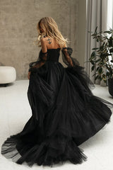 Promise of Love Black Long Sleeve Tulle Maxi Dress