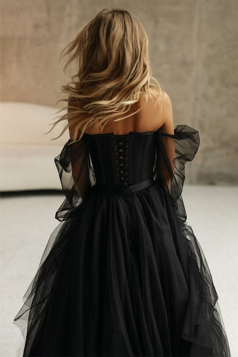 Promise of Love Black Long Sleeve Tulle Maxi Dress