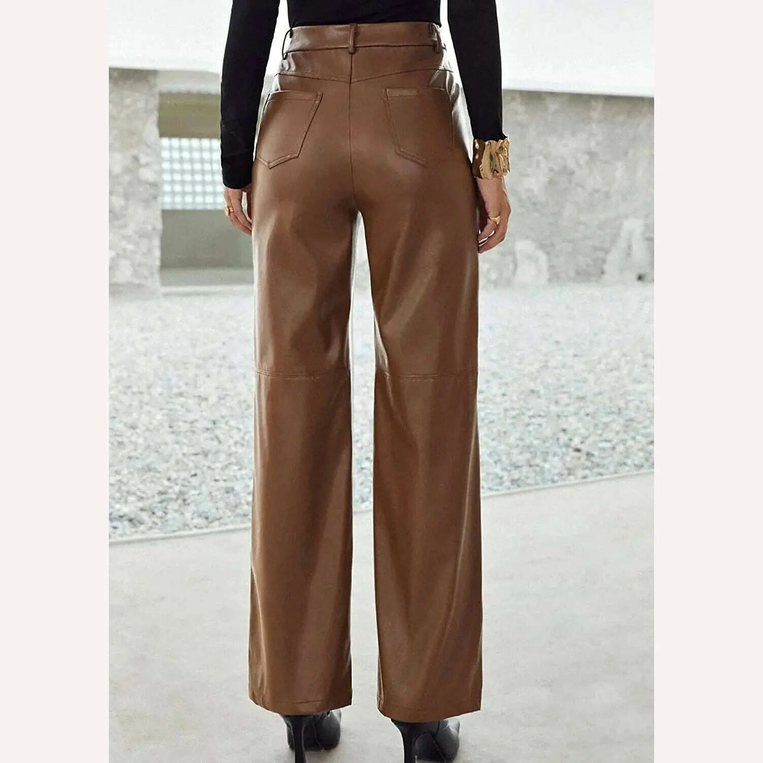 PU Leather Pants High Waist Pockets Women&#39;s Green Black Wide Leg Pants 2021 Autumn Winter Fashion New TrousersBlusas Loose Shirt