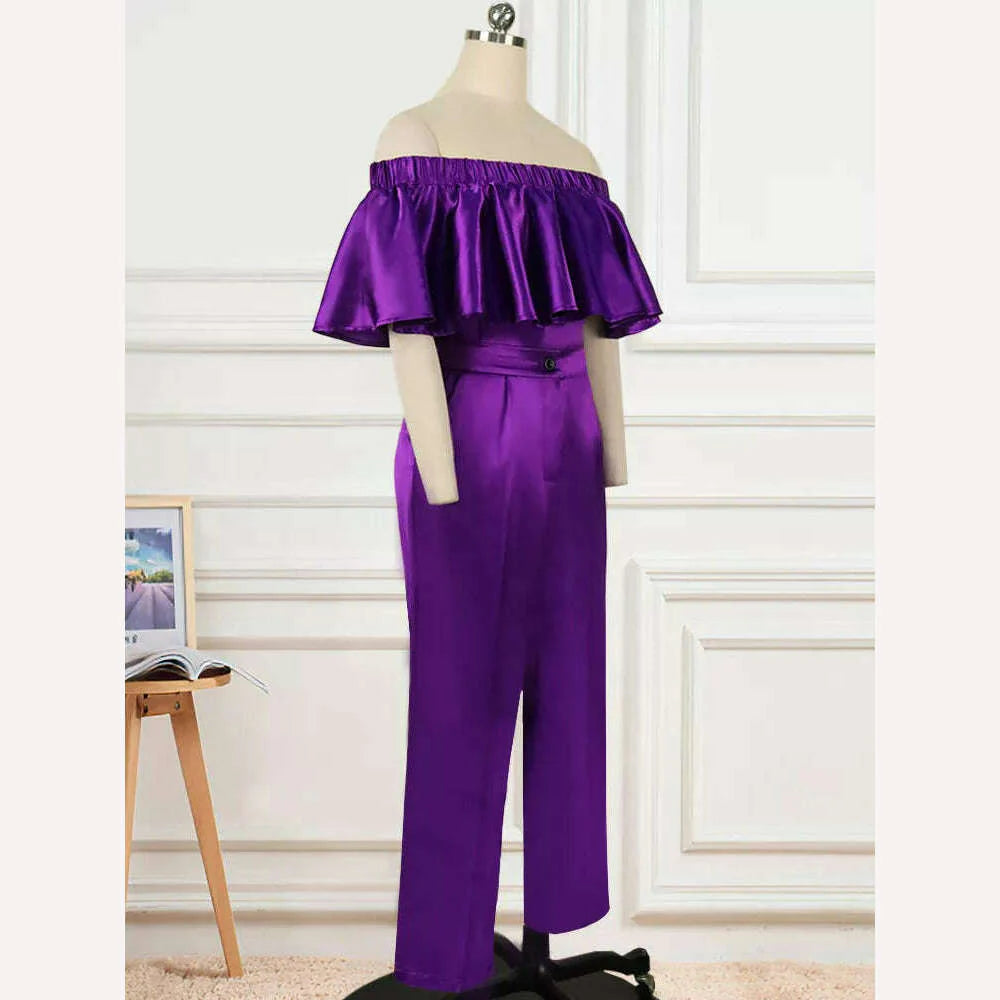 Purple Two Piece Set Women Off Shoulder Crop Tops with High Waist Pants for Ladeis Office Work Daily Evening Party Pants Sets