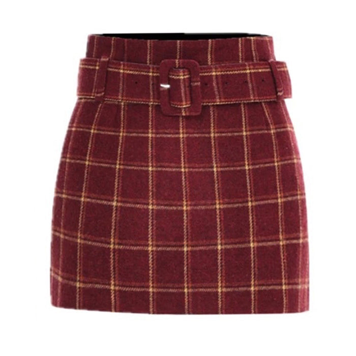 Pop Of Red Plaid Skirt