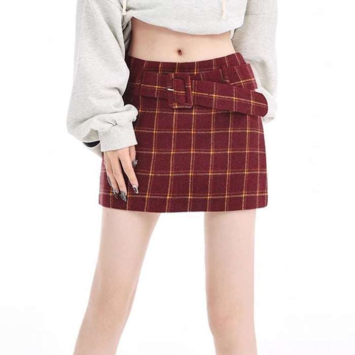 Pop Of Red Plaid Skirt