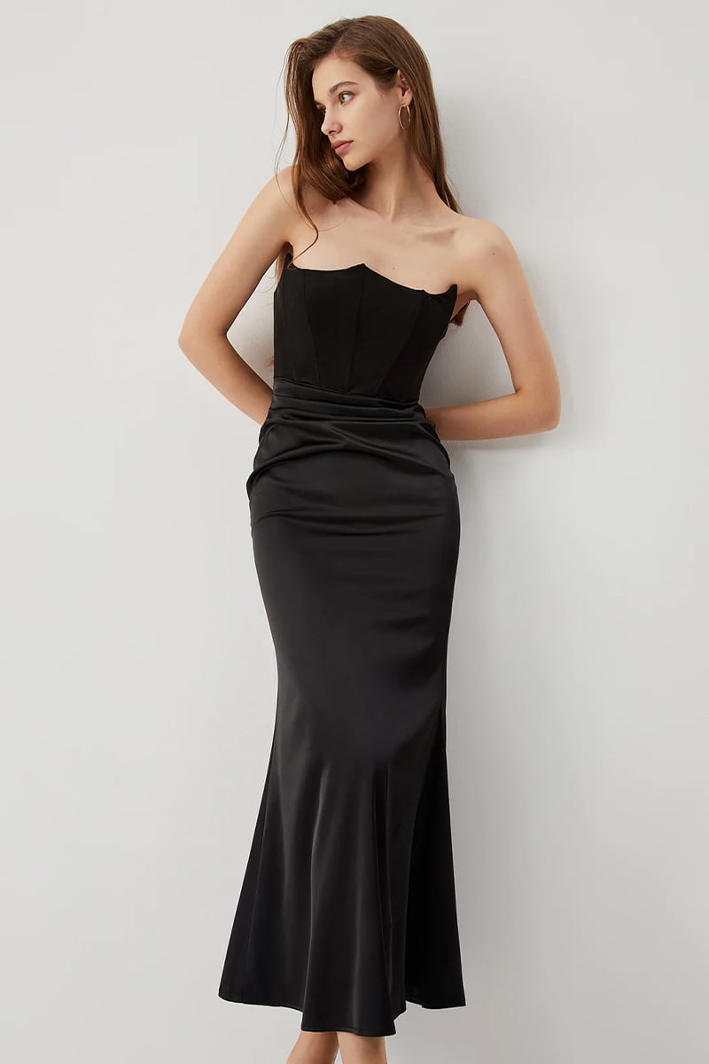 Reeta Black Strapless Corset Maxi Dress