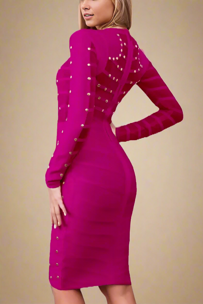 Rosa Long Sleeve Bodycon Dress - Neon Purple