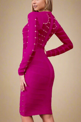 Rosa Long Sleeve Bodycon Dress - Neon Purple