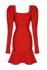 Sara Bodycon Long Sleeve Mini Dress - Lipstick Red