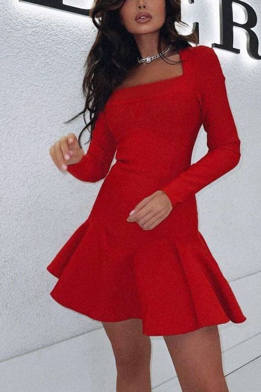 Sara Bodycon Long Sleeve Mini Dress - Lipstick Red