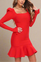 Sara Bodycon Long Sleeve Mini Dress - Lipstick Red