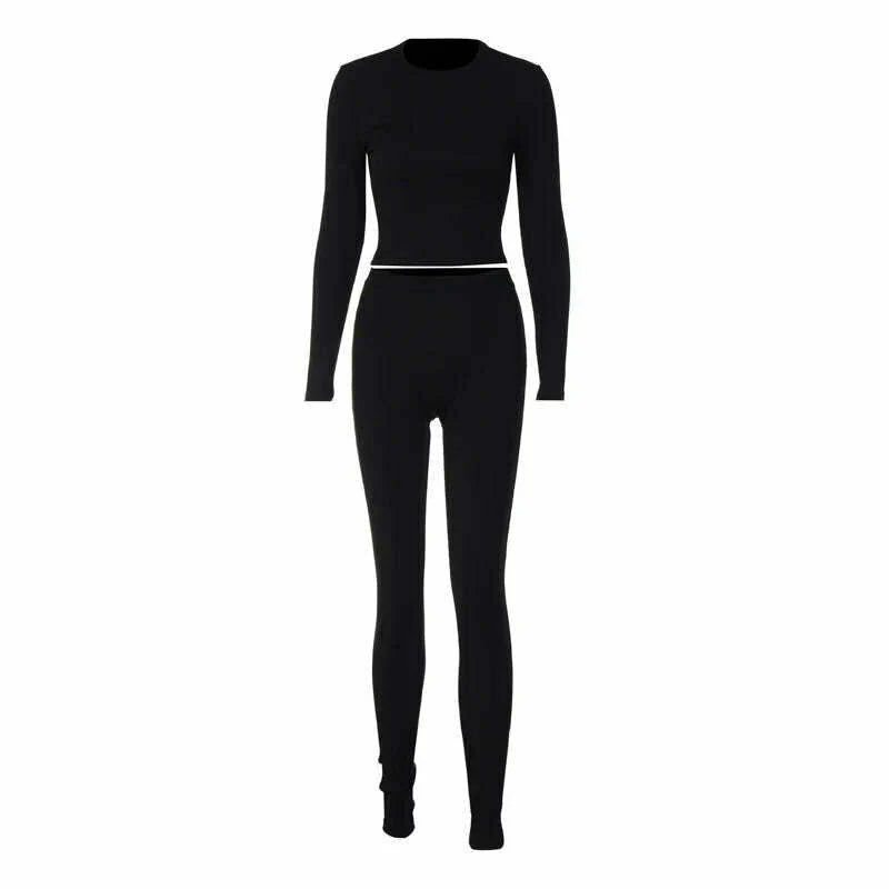 Sisterlinda Casual Fitness Tracksuit Two Piece Sets Women Long Sleeve Skinny Crop Tops+High Waist Pants Sporty Matching Outfits